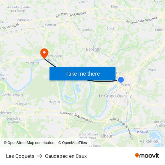 Les Coquets to Caudebec en Caux map