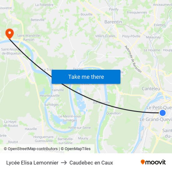 Lycée Elisa Lemonnier to Caudebec en Caux map