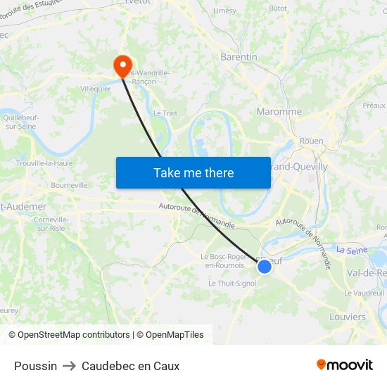 Poussin to Caudebec en Caux map