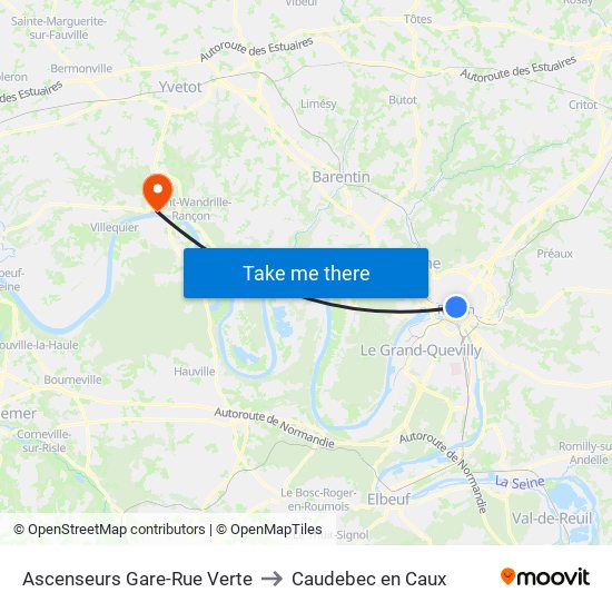 Ascenseurs Gare-Rue Verte to Caudebec en Caux map