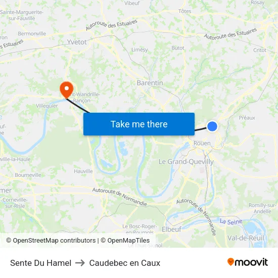 Sente Du Hamel to Caudebec en Caux map