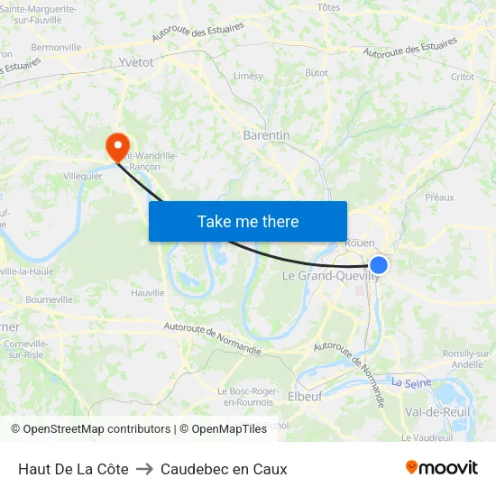 Haut De La Côte to Caudebec en Caux map