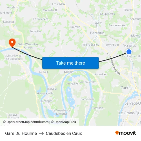 Gare Du Houlme to Caudebec en Caux map