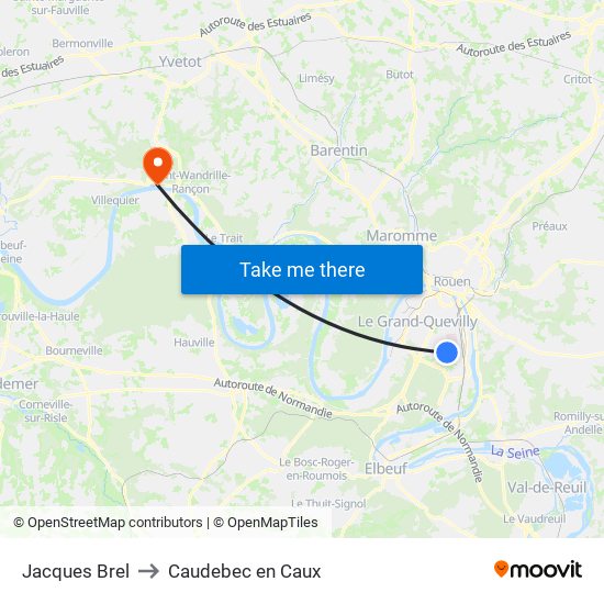 Jacques Brel to Caudebec en Caux map