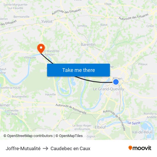 Joffre-Mutualité to Caudebec en Caux map