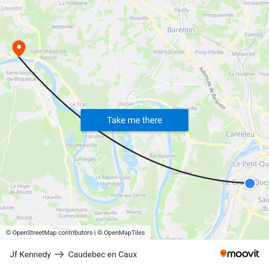 Jf Kennedy to Caudebec en Caux map