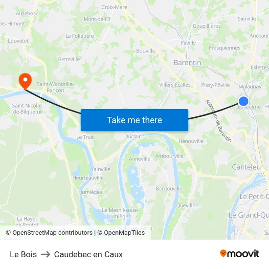 Le Bois to Caudebec en Caux map