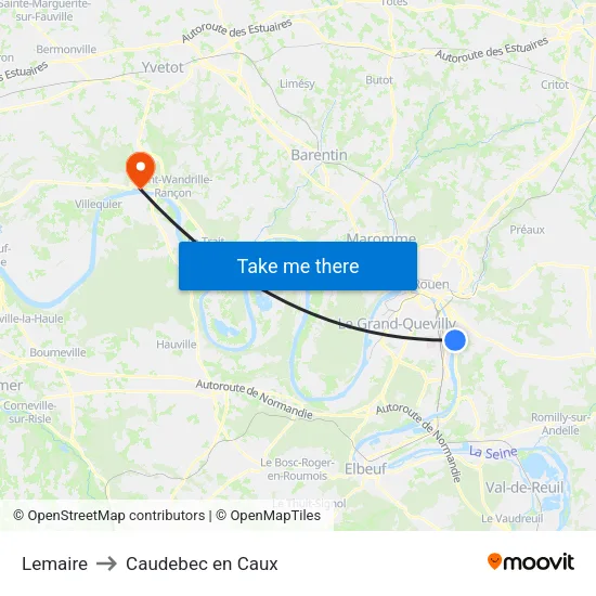 Lemaire to Caudebec en Caux map