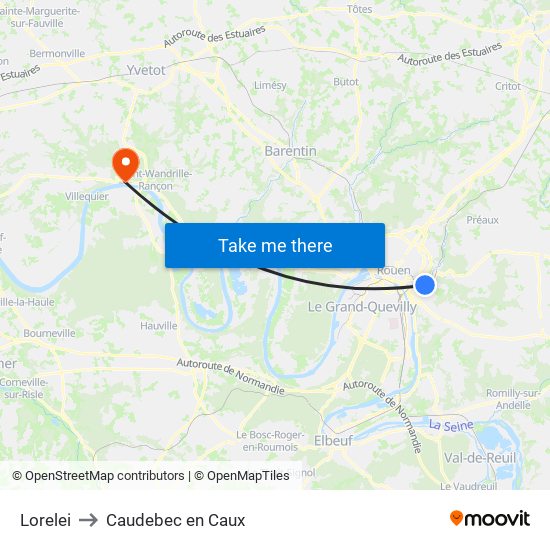 Lorelei to Caudebec en Caux map