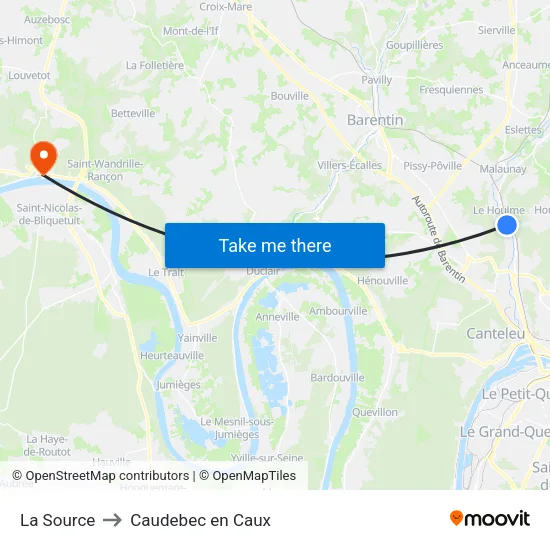 La Source to Caudebec en Caux map