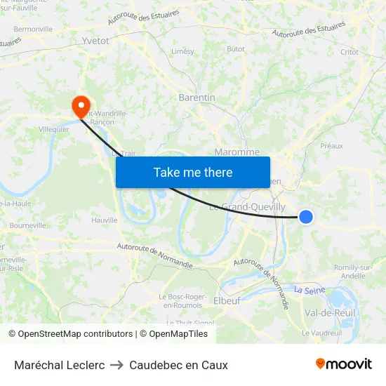 Maréchal Leclerc to Caudebec en Caux map