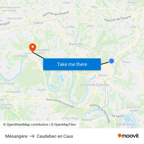 Mésangère to Caudebec en Caux map