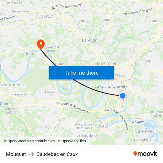 Mouquet to Caudebec en Caux map