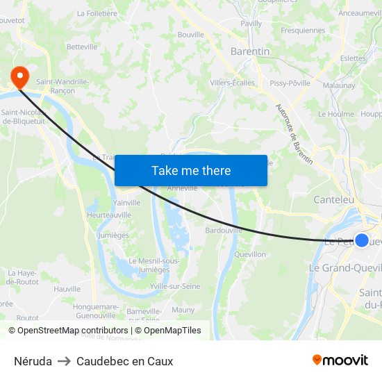 Néruda to Caudebec en Caux map