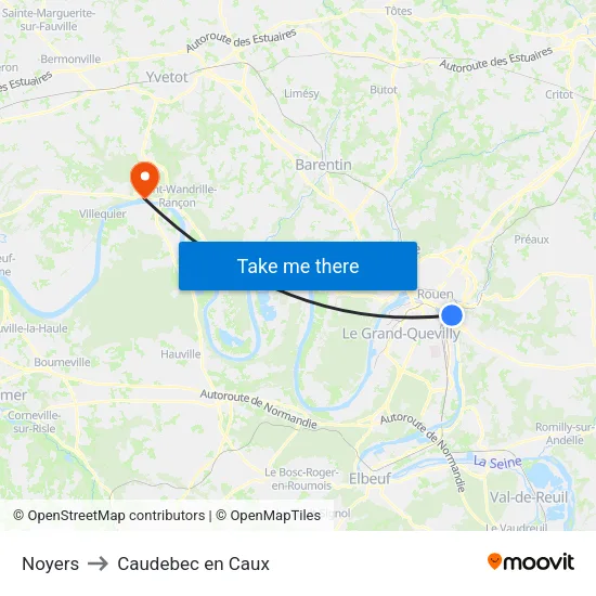 Noyers to Caudebec en Caux map