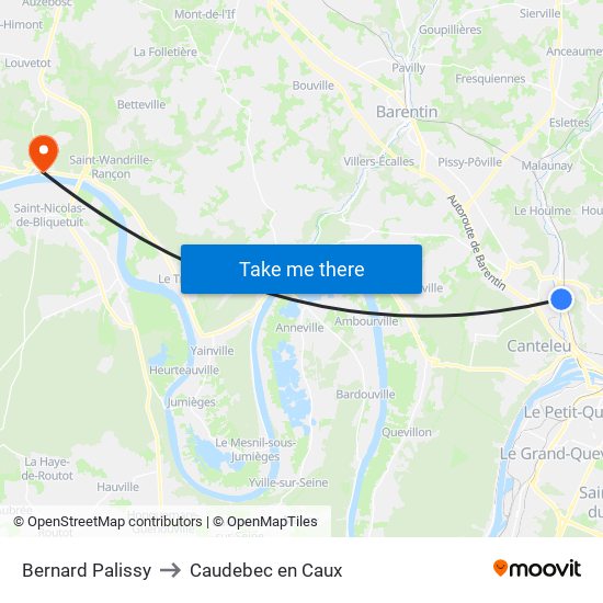 Bernard Palissy to Caudebec en Caux map