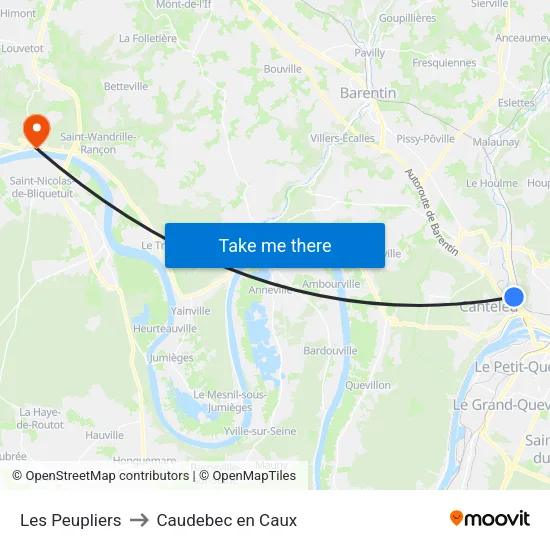 Les Peupliers to Caudebec en Caux map