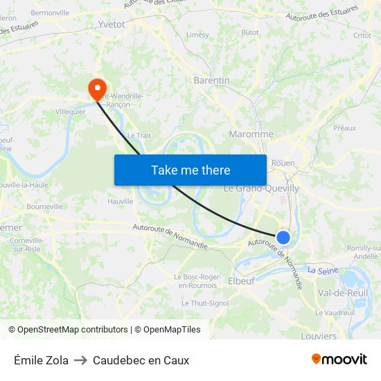 Émile Zola to Caudebec en Caux map