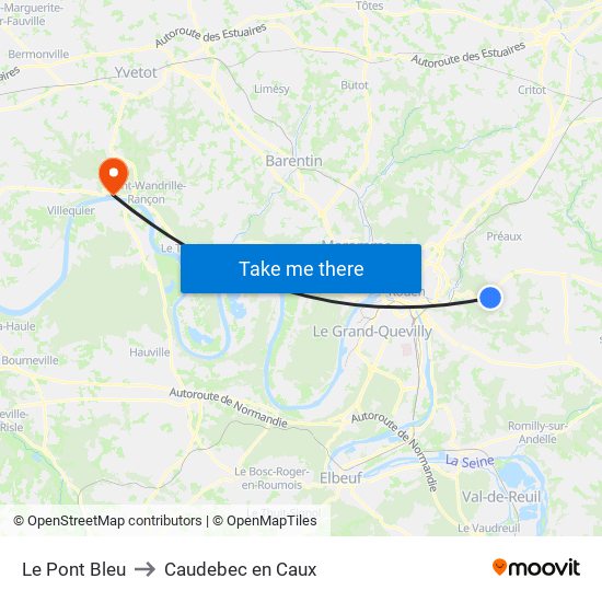 Le Pont Bleu to Caudebec en Caux map