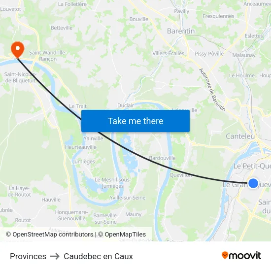 Provinces to Caudebec en Caux map