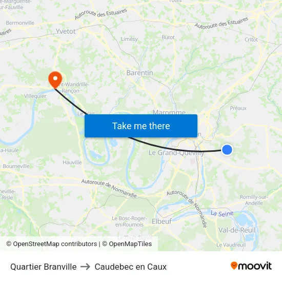 Quartier Branville to Caudebec en Caux map