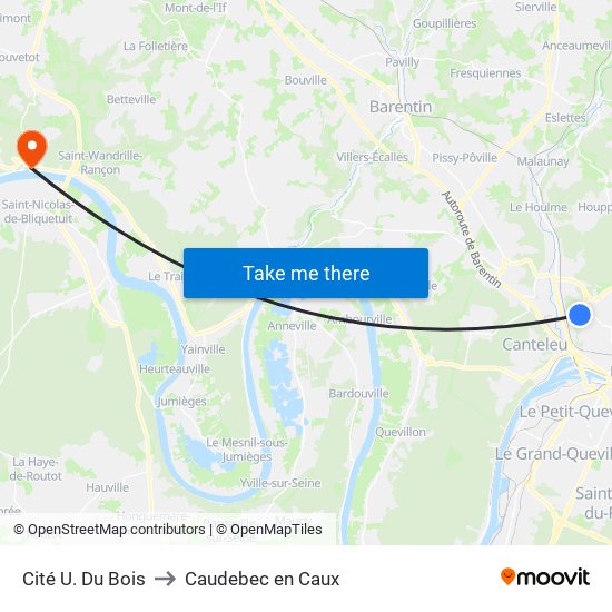 Cité U. Du Bois to Caudebec en Caux map