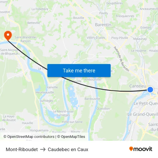 Mont-Riboudet to Caudebec en Caux map