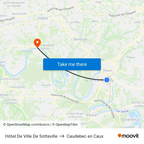 Hôtel De Ville De Sotteville to Caudebec en Caux map