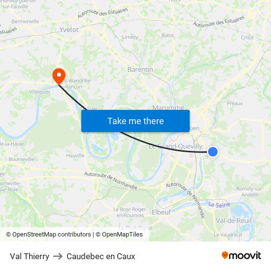 Val Thierry to Caudebec en Caux map