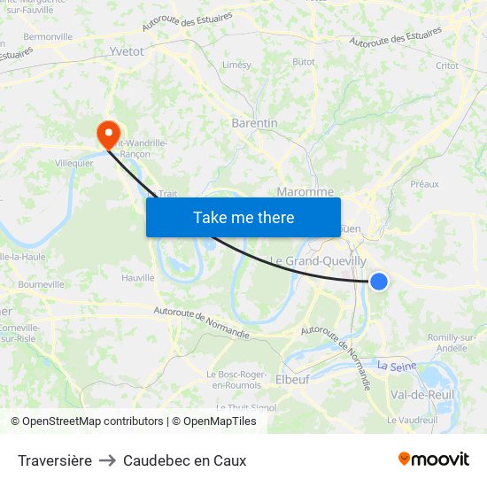 Traversière to Caudebec en Caux map