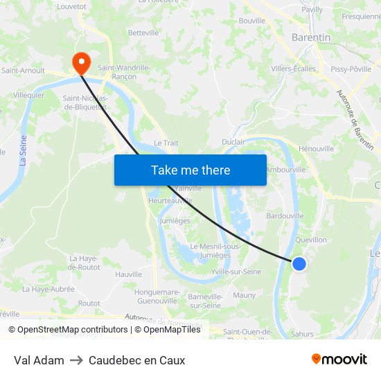 Val Adam to Caudebec en Caux map