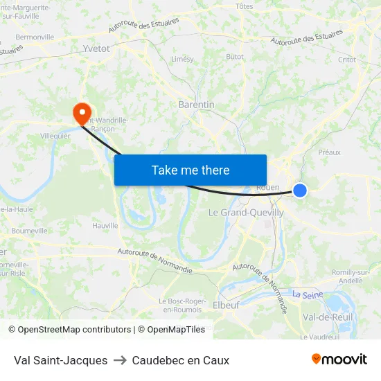 Val Saint-Jacques to Caudebec en Caux map