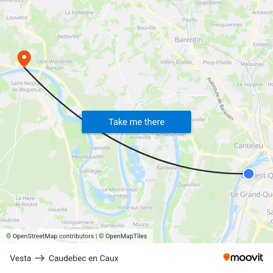 Vesta to Caudebec en Caux map