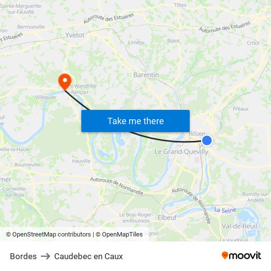 Bordes to Caudebec en Caux map