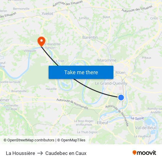 La Houssière to Caudebec en Caux map