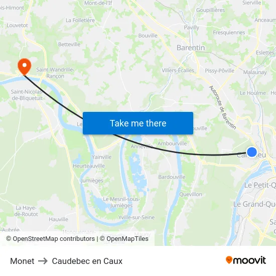 Monet to Caudebec en Caux map