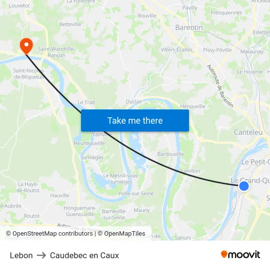 Lebon to Caudebec en Caux map