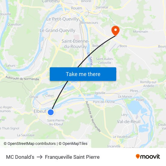 MC Donald's to Franqueville Saint Pierre map