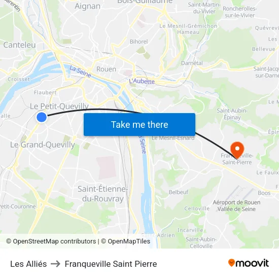 Les Alliés to Franqueville Saint Pierre map