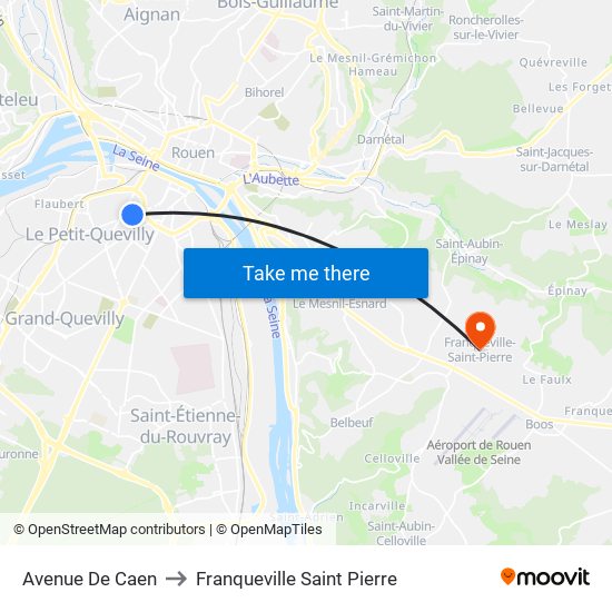 Avenue De Caen to Franqueville Saint Pierre map