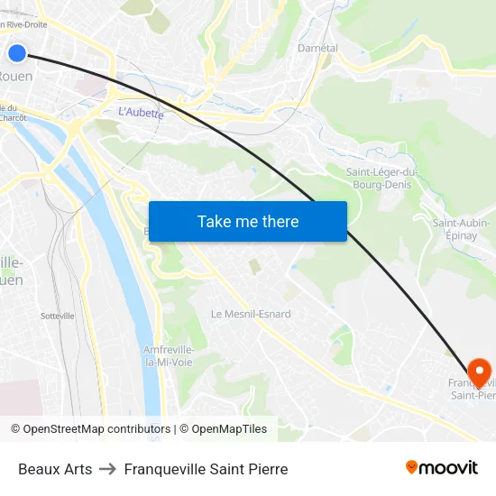 Beaux Arts to Franqueville Saint Pierre map