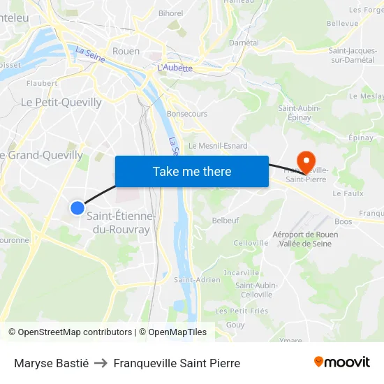 Maryse Bastié to Franqueville Saint Pierre map
