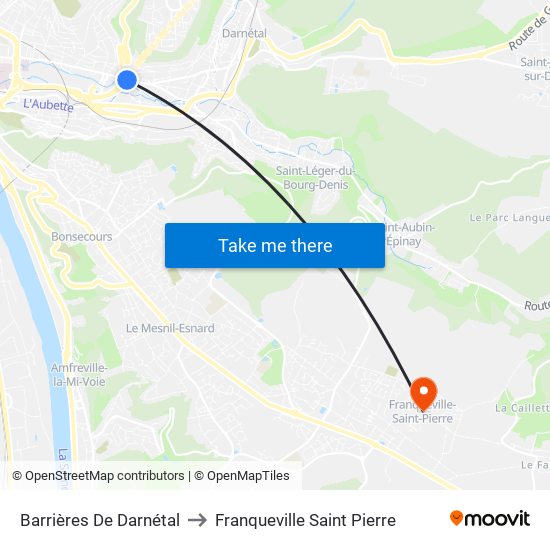 Barrières De Darnétal to Franqueville Saint Pierre map