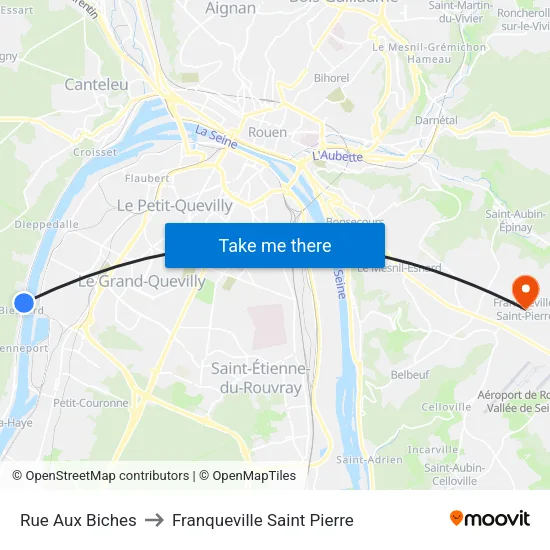 Rue Aux Biches to Franqueville Saint Pierre map