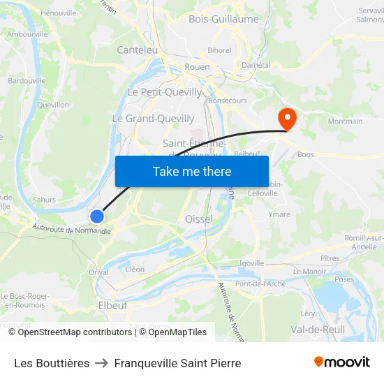 Les Bouttières to Franqueville Saint Pierre map