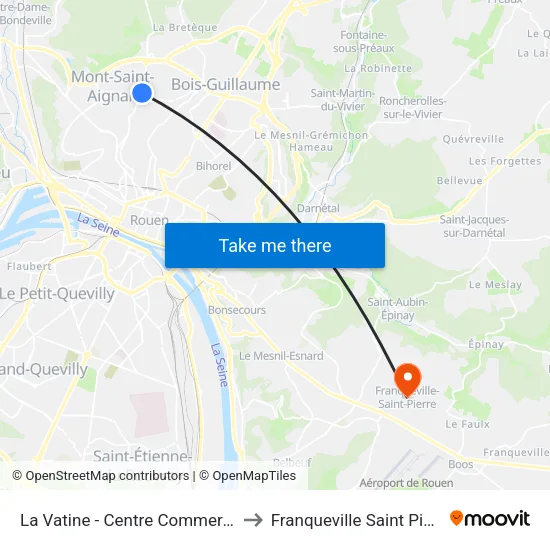 La Vatine - Centre Commercial to Franqueville Saint Pierre map