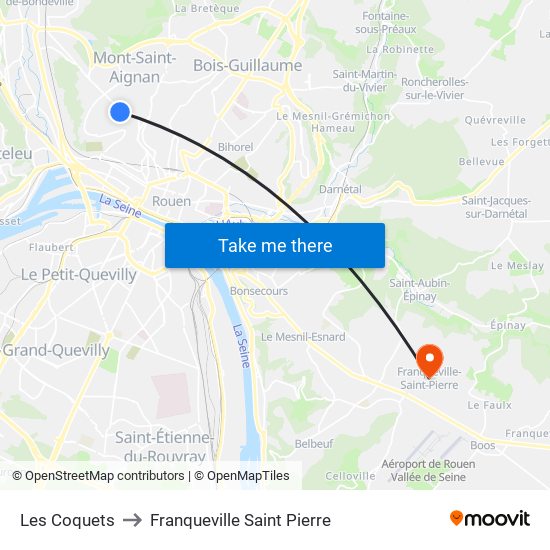 Les Coquets to Franqueville Saint Pierre map