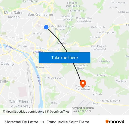 Maréchal De Lattre to Franqueville Saint Pierre map