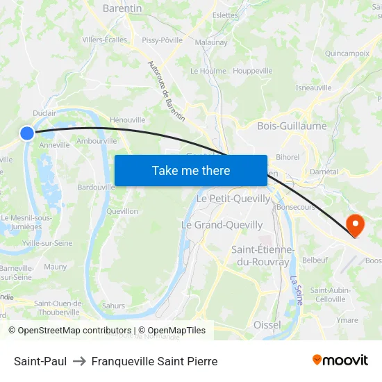 Saint-Paul to Franqueville Saint Pierre map