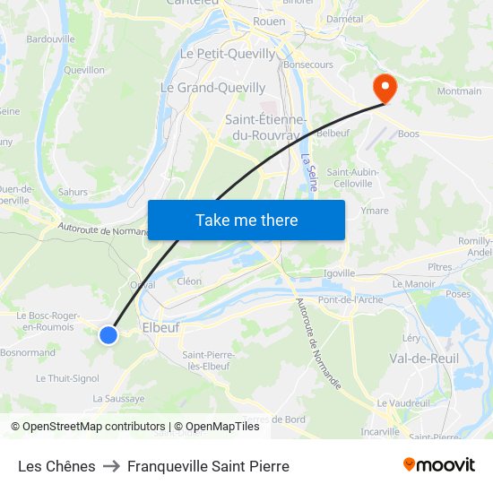 Les Chênes to Franqueville Saint Pierre map